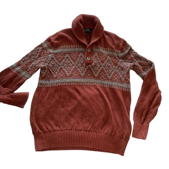 Banana Republic FALL rust Italian  LINEN FaIr Isle Shawl neck Linificio … - Picture 1 of 5